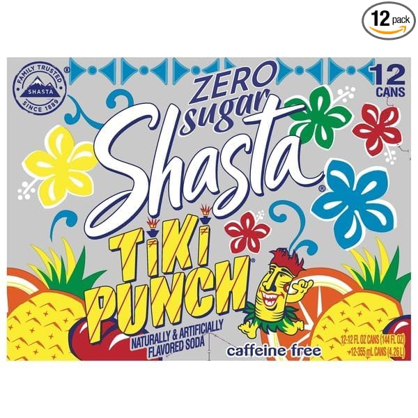 Shasta Zero Sugar Tiki Punch Caffeine-Free Soda 12 Cans
