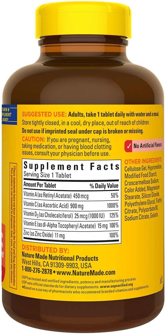 Nature Made Super C with Vitamin D3 and Zinc 200 Tablets Bundle with a Pill Oragnizer (2 Items)