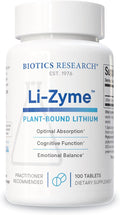 Biotics Research Li Zyme 50 micrograms Lithium as a Whole Food phytochemically Bound Lithium Highly bioavailable Supports Brain Function Memory and Mood Support 100 Tablets