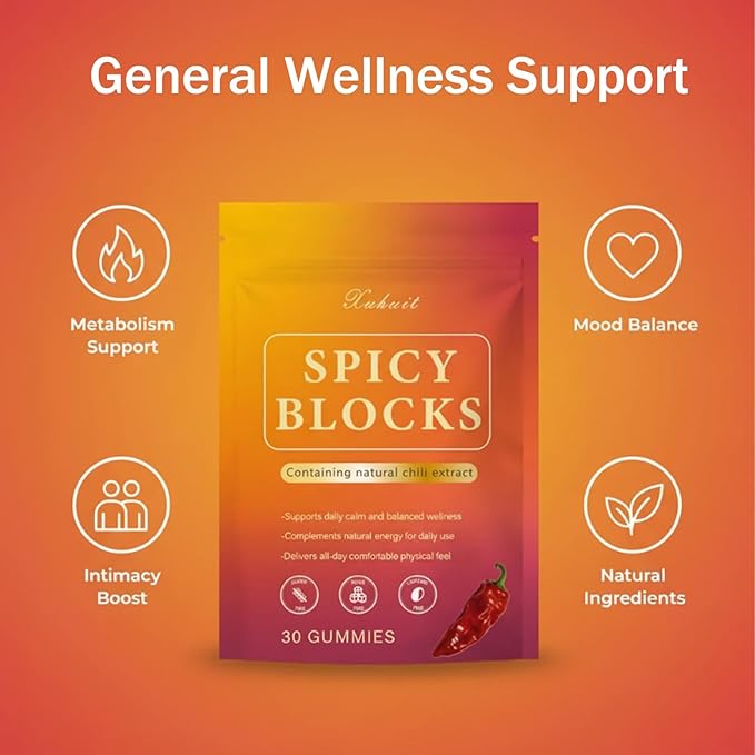 Spicy Blocks for Couples-with Chili Pepper  Maca Root &amp Epimedium Extract | Supports Emotional Warmth &amp Daily Comfort | Peach Flavor Mild Spicy Kick Vegan-Friendly No Artificial Additives