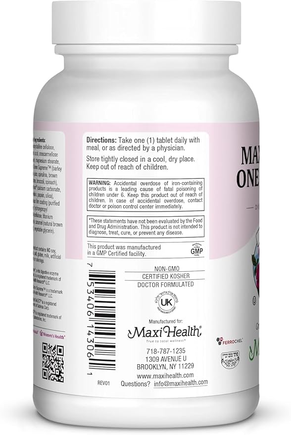 Maxi Health Prenatal Vitamins for Women – One Daily Prenatal Vitamins with Iron Folate Choline Vitamin D3 and Essential Nutrients – High Absorption prenatals Supplement – 60 Day Supply