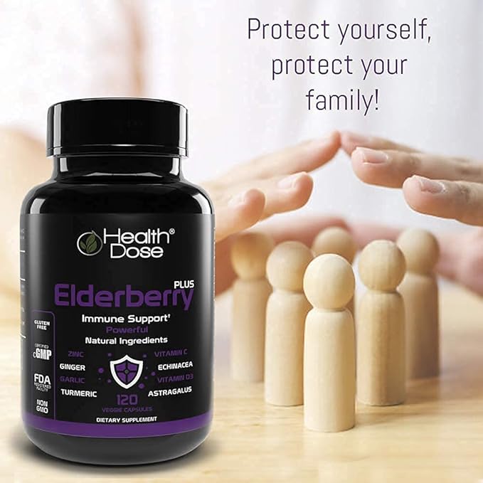 Premium Immune Support Bundle by Health Dose Omega 3 Fish Oil Triple Strength Gluten-Free Non-GMO 120 Softgels + Elderberry Plus 11 in 1 Defense Immune Support Booster 120 Chlorophyll Capsules.