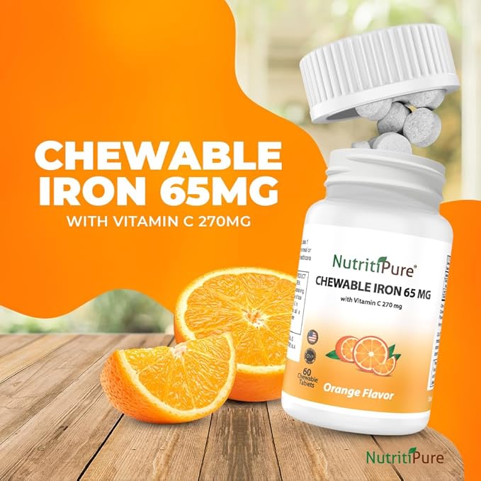 Chewable Carbonyl Iron 65mg Tablets with 270mg Vitamin C – 2 Pack (120 Count) – Gentle Non-Constipating Iron Supplement for Women &amp Men – Bariatric Friendly – Sugar Free – 4 Month Supply