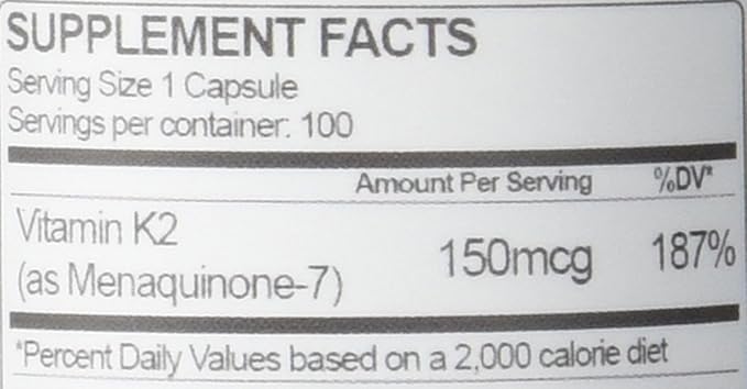 Health As It Ought To Be Vitamin K2 MK-7 150 mcg Supplement – Supports Bone and Cardiovascular Health – Soy-Free Works with Vitamin D3 – 100 Capsules