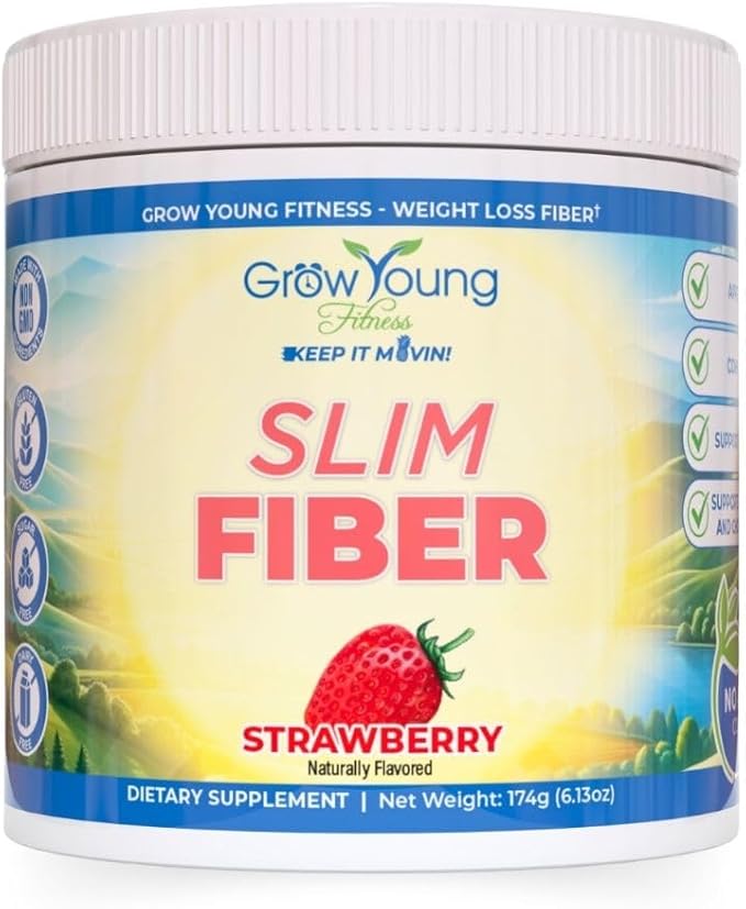 Grow Young Fitness Slim Fiber Supplement - Strawberry Fiber Powder for Digestive Support and Managing Cravings (1 Container 30 Servings)