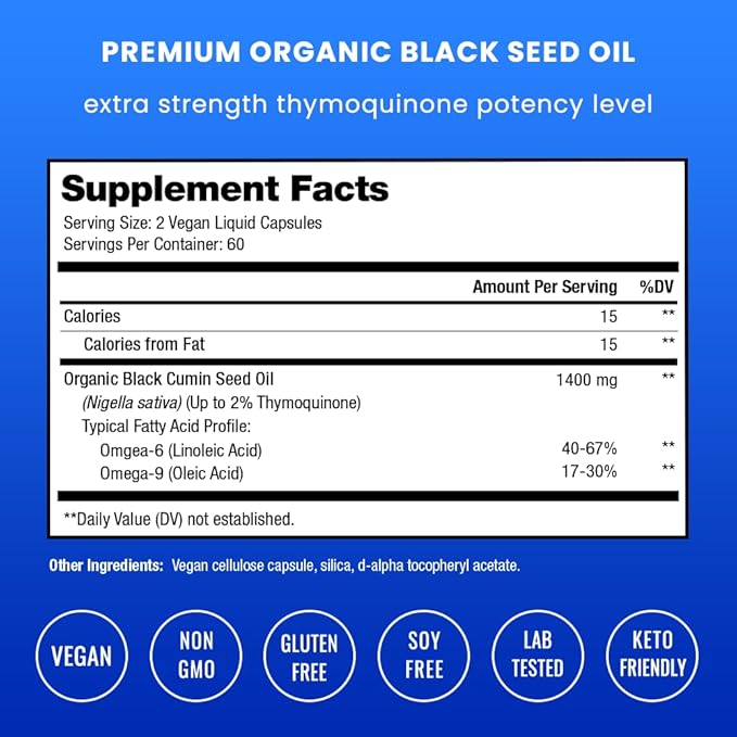 NutraChamps Black Seed Oil Organic Cold Pressed | 120 Vegan Softgel | Virgin Nigella Sativa Pills with Vitamin E &amp Thymoquinone | Rich in Omega 3 6 9 | Unrefined Black Cumin Seed Oil Capsules
