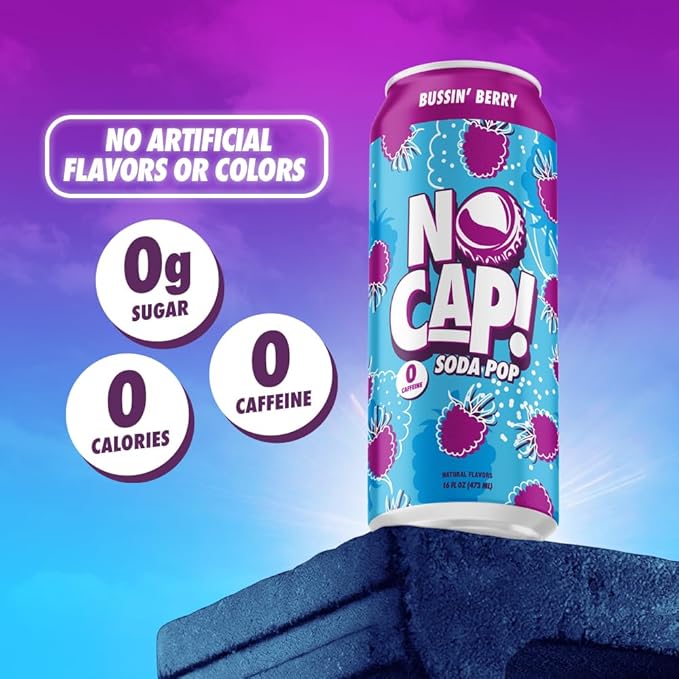 No Cap Soda Pop Bussin Berry 16 fl oz (Pack of 12)