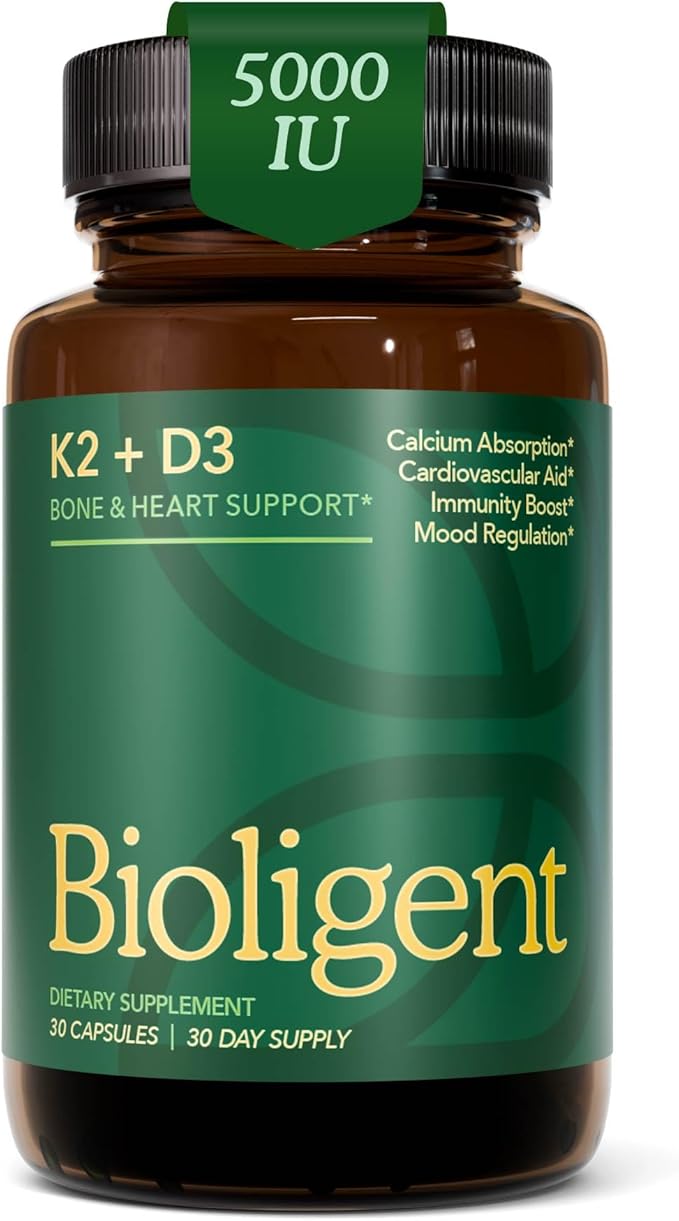 Vitamin D3 K2 Supplement 5000 IU K2 D3 Vitamin Capsules Vegan Non-GMO Gluten Free 30 Capsules 30 Day Supply