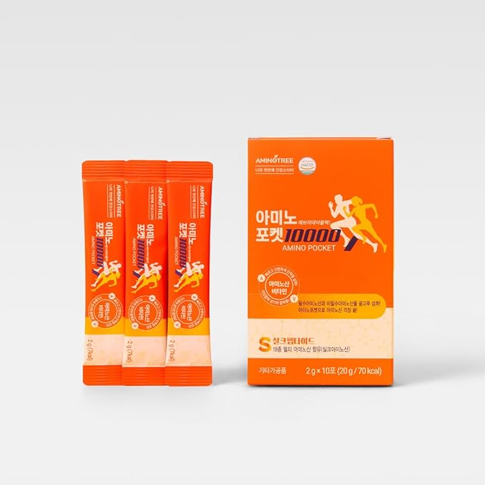 Aminotree Amino Pocket 10000 – Quick Recovery Amino Acid Drink Mix Energy Support Supplement with 18 Essential Amino Acids Zero Sugar &amp Fat Convenient Stick Pack Formula 50 Pouches