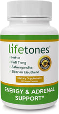 Life Tones Energy &amp Adrenal Support Capsules - Natural Energy Boost Stress Relief and Adrenal Health Formula - 60 Vegan Vitamins