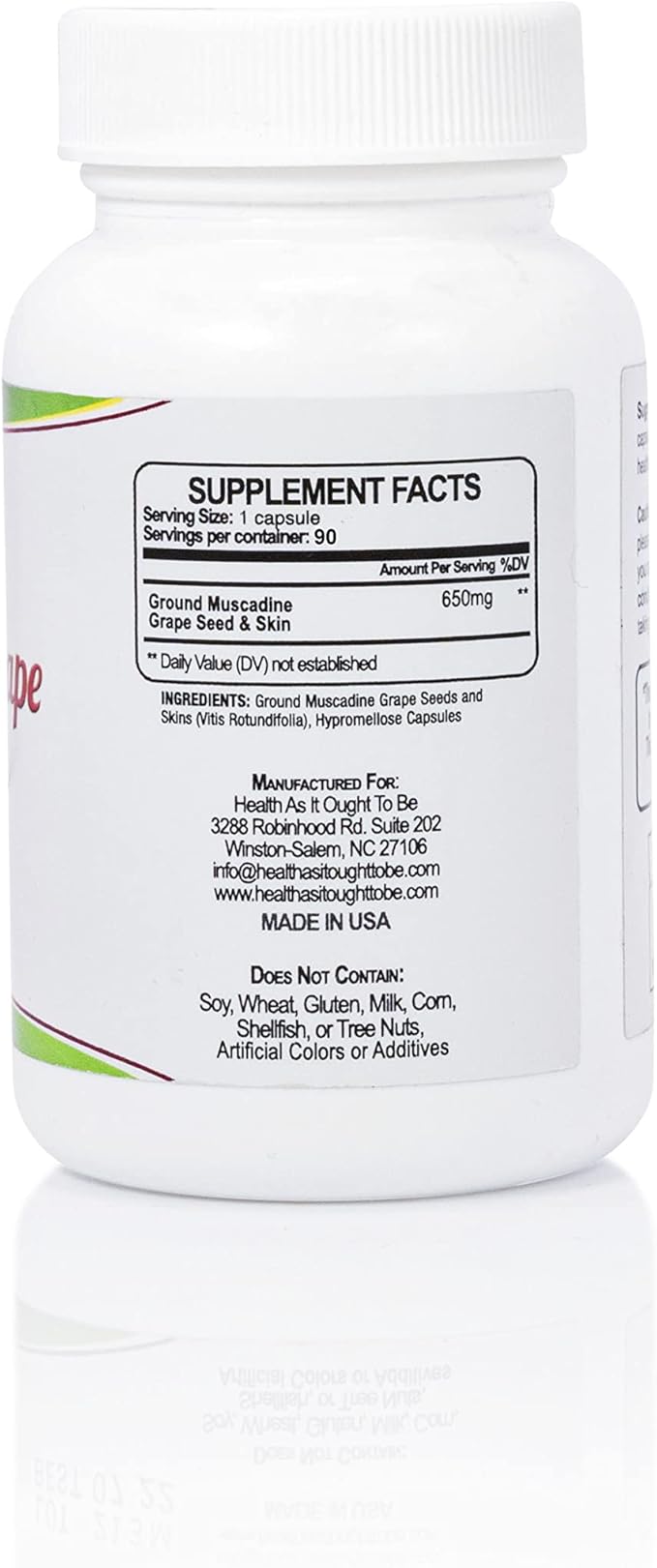 Health As It Ought To Be Muscadine Grape Seed &amp Skins 650 mg Supplement | Physician Formulated Powerful Antioxidant Support Beyond The Average Grape | 90 Capsules