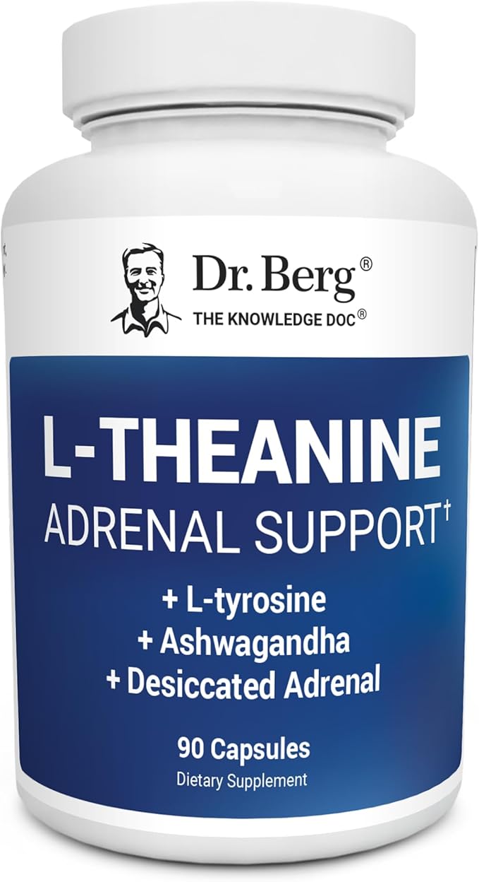 Dr. Berg L-Theanine 200mg - Includes Zinc Copper L-Tyrosine &amp Ashwagandha – L-Theanine Supplement Adrenal Support - for Relaxation Stress Relief and Mental Clarity* – 90 Gelatin Capsules