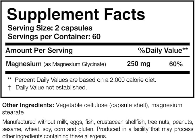 Researched Nutritionals Magnesium Glycinate Capsules - 125mg High Absorption Magnesium Glycinate Supplement to Support Healthy Bones and Energy Production - Vegan &amp Non-GMO (120 Capsules)