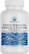 Nature's Lab Triple Strength Omega-3 Fish Oil with EPA &amp DHA - Supports Healthy Brain Function Cognitive Health &amp Circulation - 180 Softgels (3 Month Supply)