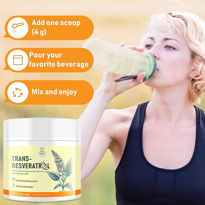 Trans-Resveratrol Powder Supplement with Red Wine Extract Quercetin Pterostilbene &amp NAD 4.23 OZ 30-Day Supply