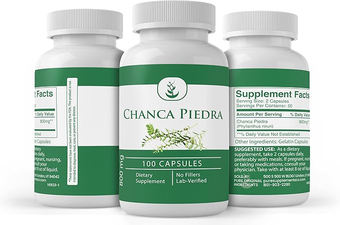 PURE ORIGINAL INGREDIENTS Chanca Piedra (100 Capsules) Always Pure No Additives Or Fillers Lab Verified (Pack of 2)