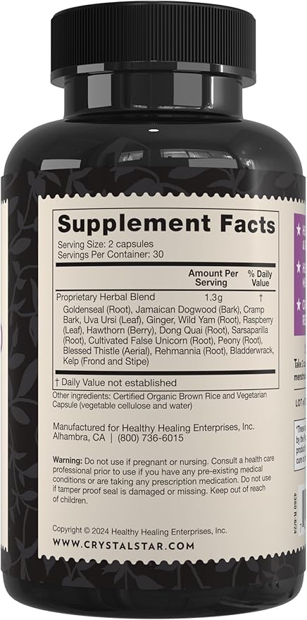 Crystal Star Women's Best Friend (60 Capsules) - Herbal Menstrual Relief Supplement for Help with Cramps &amp Bloating – Dong Quai Cramp Bark Hawthorne &amp Red Raspberry – Non-GMO