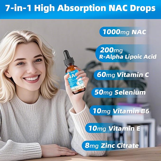 Liquid NAC Drops 1000MG NAC Supplement N-Acetyl Cysteine with Alpha Lipoic Acid for Adults &amp Kids Immune System &amp Antioxidant Support Liver &amp Lung Health Natural Lemon Flavor Sugar Fr