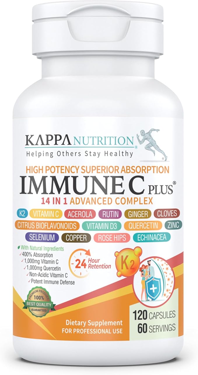 Quercetin 1000mg Vitamin C 1000mg Zinc 50mg Vitamin D3 5000iu Selenium Copper Acerola Ginger Rutin Bitter Orange Rose Hips Echinacea Immune C Plus 14 in 1 Immune C Plus (120 Count)