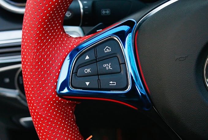 New Decorative Steering Wheel Button Cover 2PCS for Mercedes Benz CLA (C117) 2017 2018 CLA180 CLA200 CLA220 CLA250 (Blue)