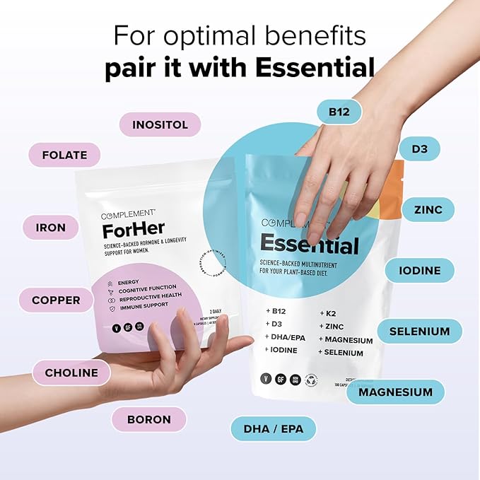 Complement ForHer Multivitamin - Hormone Balance for Women (60 Servings) Inositol Supplement Longevity Support- B9 Iron - 120 Capsules