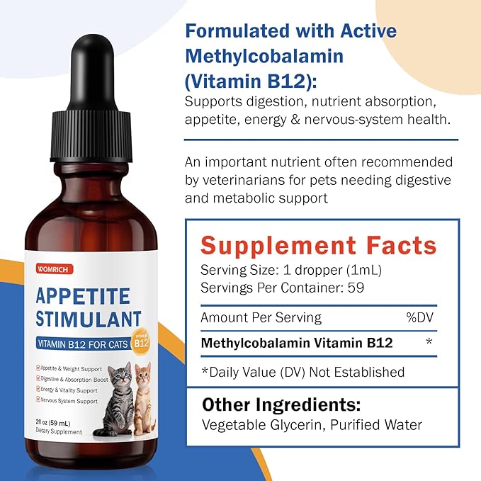 Cat Appetite Stimulant Methylcobalamin Vitamin B12 for Cats – for Energy Appetite &amp Red Blood Cell Support – Treatment of EPI in Cats