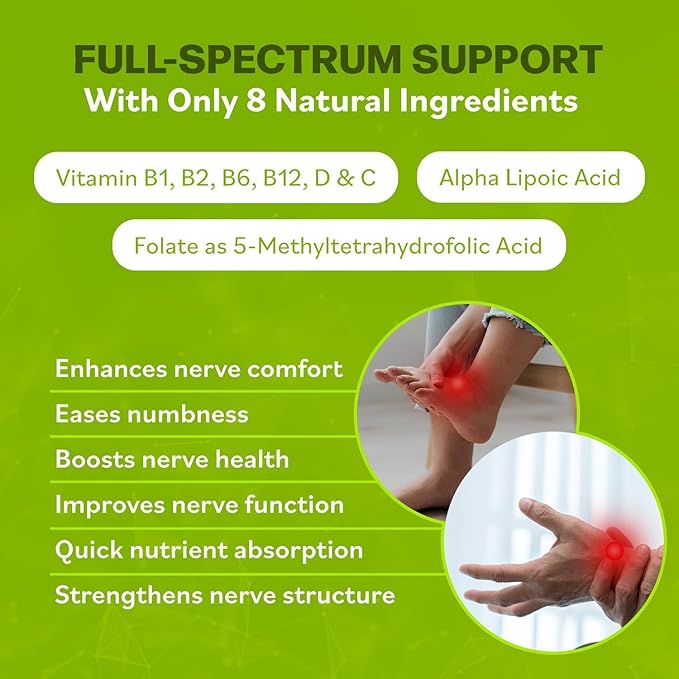 Nerve Support Formula for Neuropathy - Your Nerve Supplement with B Vitamins and Alpha Lipoic Acid - Rapid Absorption - 360 Capsules