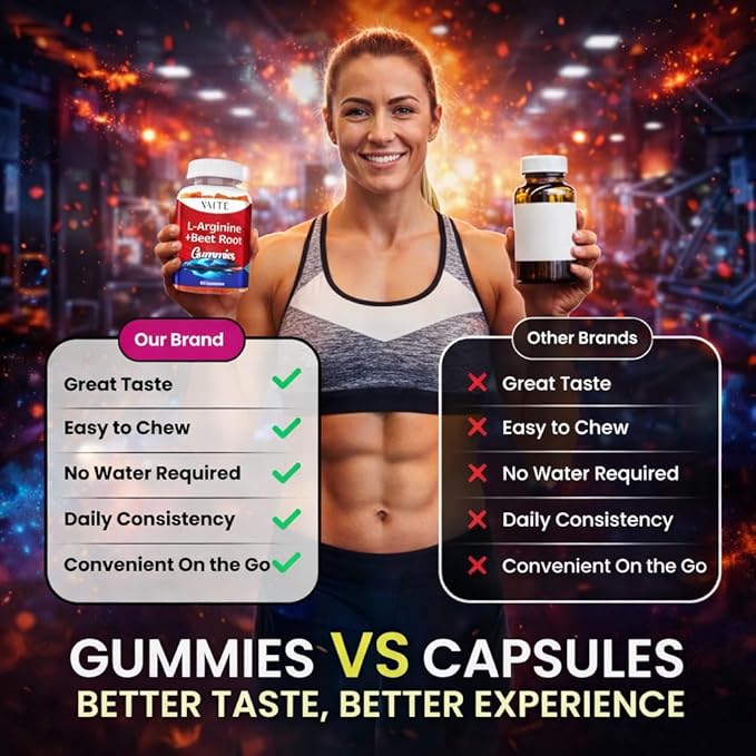 VAITE L Arginine Supplement Beet Root Gummies - Double Strength Energy Boost Circulation Support and Stamina Organic Chewable Beets Supplements for Men and Women Vegan Gummy Non-GMO Sugar-Free
