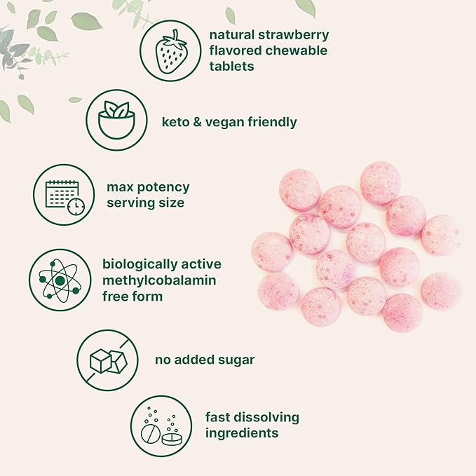 Micro Ingredients Vitamin B12 5000 mcg | Methylcobalamin – 240 Chewable Tablets | Fast Dissolve Natural Strawberry Flavor | Vegan Non-GMO Gluten Free