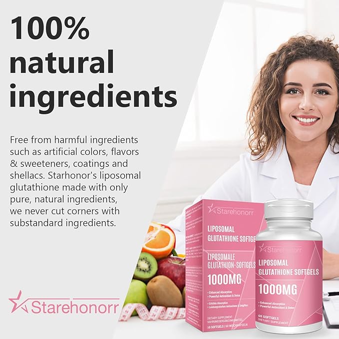 Liposomal Glutathione Softgels 1500MG Reduced Glutathione Supplement with Vitamin C Better Absorption Non-GMO Powerful Antioxidant for Healthy Aging Detox Immune Health 180 Softgels