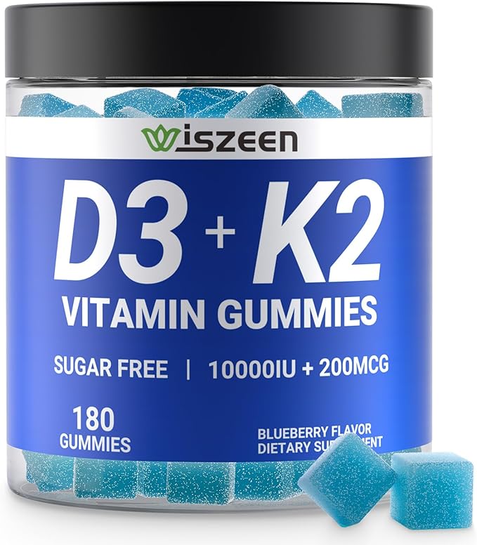 Sugar-Free Vitamin D3 K2 Gummies Vitamin D3 10000iu &amp Vitamin K2(MK7) 200mcg with Calcium Magnesium Vitamin B12 for Bone Muscle Teeth Immune Vegan