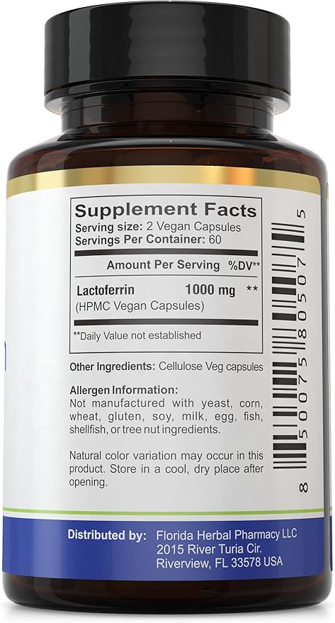 Florida Herbal Pharmacy LACTOFERRIN Supplement Capsules (120 Capsules) 2 Months Supply
