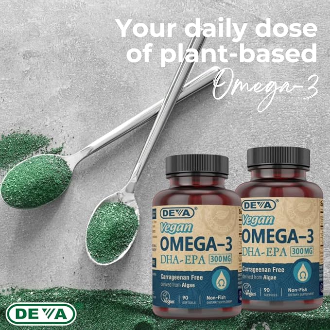 DEVA Vegan Omega-3 DHA Supplement Once-Per-Day Softgel 200 MG Carrageenan Free Gelatin Free Non-Fish Algae Oil Omega-3 Fatty Acids - 90 Softgels