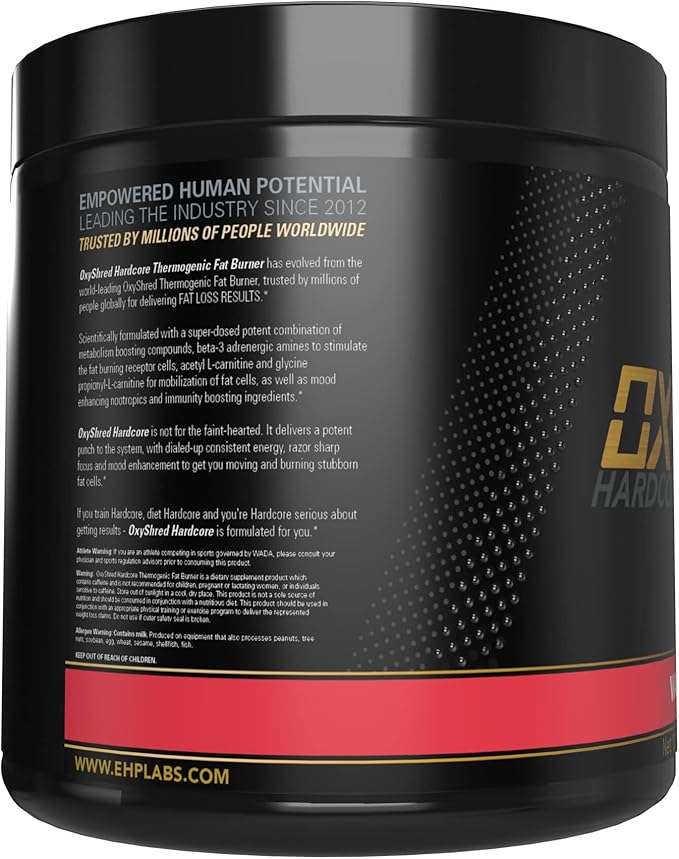 EHP Labs OxyShred Hardcore Super Dosed Pre Workout Powder - Preworkout Powder with L Glutamine &amp Acetyl L Carnitine Energy Boost Drink - 275mg of Caffeine - Watermelon Candy 40 Servings