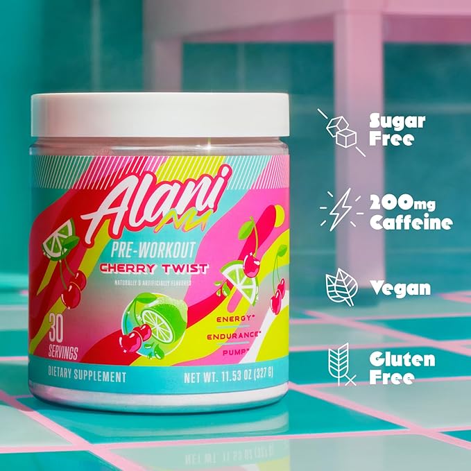 Alani Nu Pre Workout Powder Cherry Twist Amino Energy Boost Endurance Supplement Sugar Free 200mg Caffeine L-Theanine Beta-Alanine L-Citrulline 30 Servings