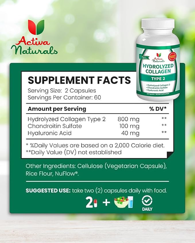 Collagen Type 2 with Chondroitin &amp Hyaluronic Acid + Chanca Piedra Capsules – Skin Hair &amp Nail Care Herbal Wellness Gallbladder &amp Kidney Support 120 Vegetable Capsules for Daily Use
