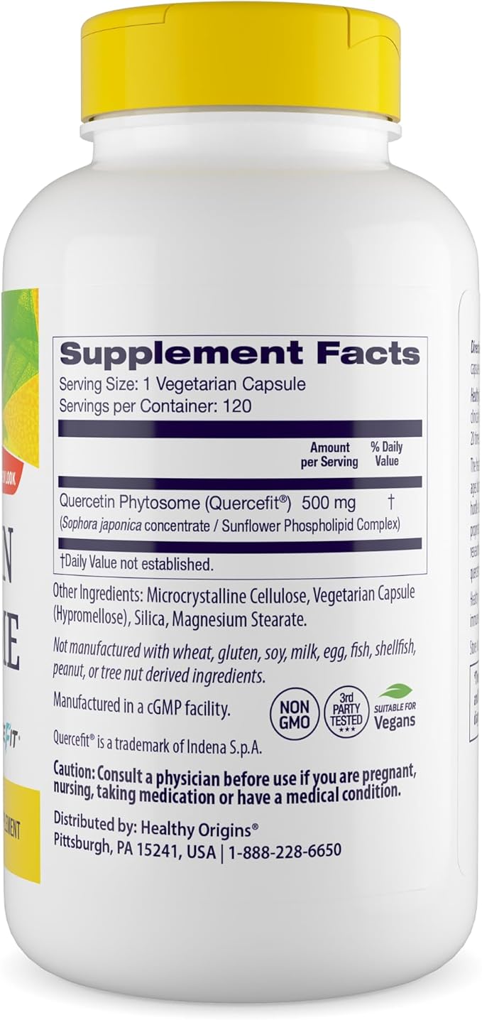 Healthy Origins Quercetin Phytosome 500 mg (Quercefit High Bioavailability Immune Support Respiratory Support Vegan Non-GMO Gluten Free) 120 Veggie Caps