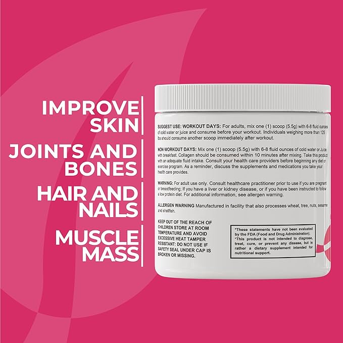 Hallusa Natural Hydrolyzed Collagen Powder (Type I III) 4000mg + 1000mg Vitamin C 5.82 oz (30 Servings) Healthy Hair Skin Nails Bone &amp Joint Support BlackBerry &amp Blueberry Flavor