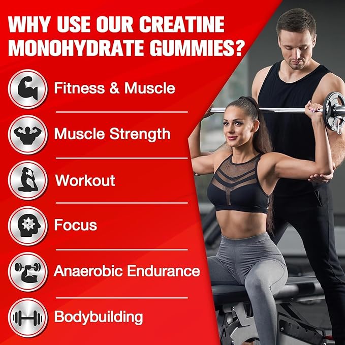 Creatine Monohydrate Gummies for Men &amp Women - Creatine Pre-Workout Gummies with Taurine &amp Vitamin B6 B12 for Maximum Strength Muscle Energy Endurance &amp Focus Organic Vegan-60 Count