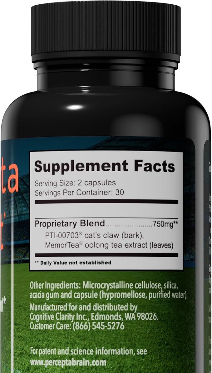 Percepta Sport Brain Supplement for Athletes - Natural Plant-Based Brain Health Supplement - Enhances Performance Focus Concentration and Energy - 30 Day Supply
