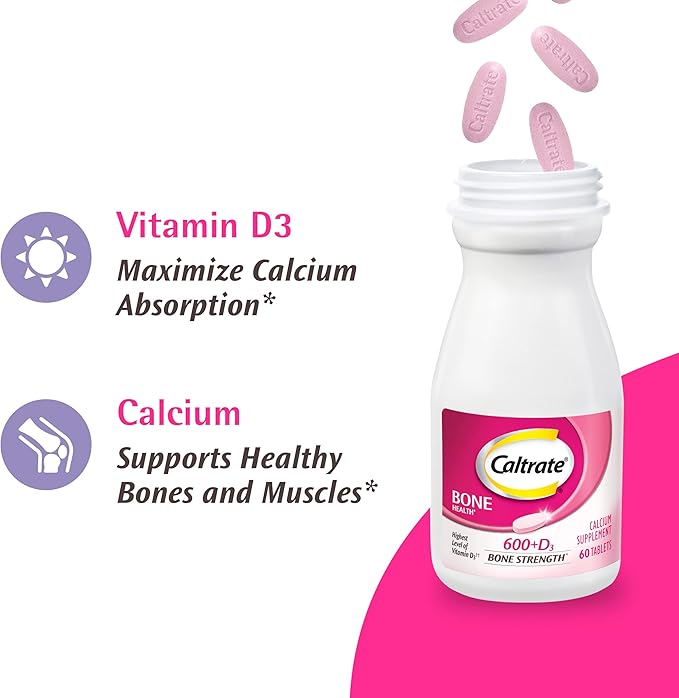 Caltrate 600 Plus D3 Calcium and Vitamin D Supplement Tablets Bone Health Supplements for Adults - 60 Count (Pack of 4)