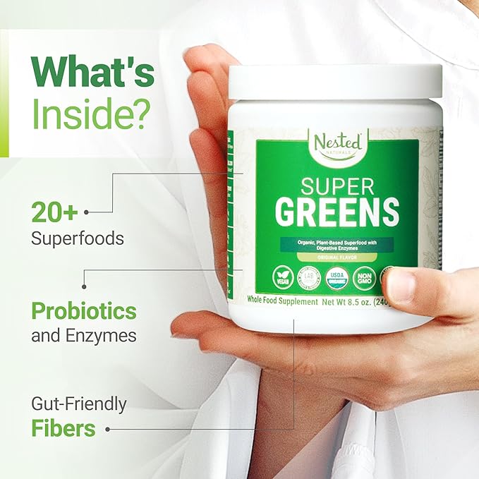 Nested Naturals Super Greens &amp Choline Bundle | Superfood Powder with Probiotics &amp Fiber &amp Choline Bitartrate for Cognitive Function &amp Clean Energy