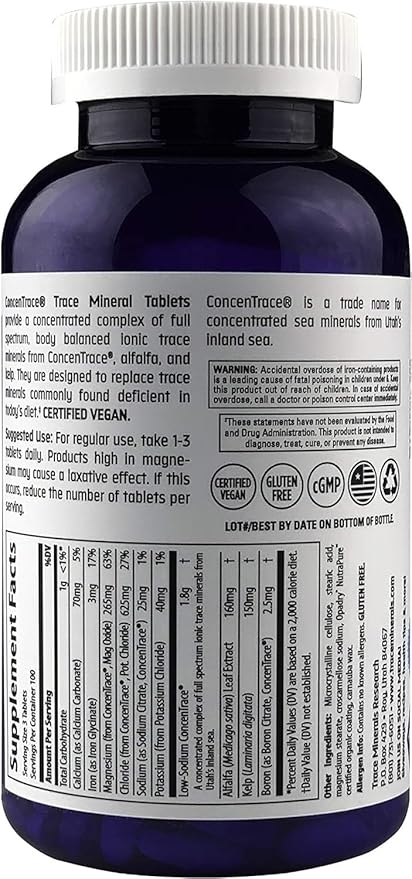 Trace Minerals ConcenTrace Trace Minerals Tablets - Daily Supplement for Overall Wellness - Natural Energy Bone Strength Healthy Connective Tissue &amp Immune System Support - 90 Count (30 Servings