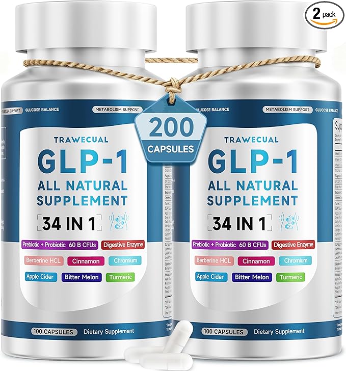 GLP-1 Supplement 34-in-1 Formula to Support Healthy GLP1 Levels digestion &amp Gut Health with Berberine Bitter Melon Cinnamon Turmeric Probiotics Prebiotics &amp Digestive Enzymes 200 Caps