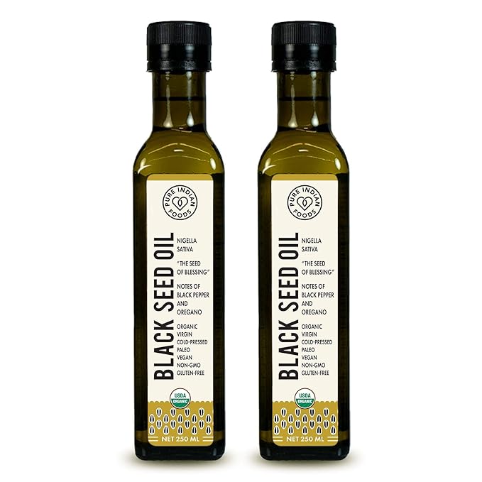 Certified Organic Black Seed Oil 250 ml Cold-pressed Dark Glass Bottle 2-Pack