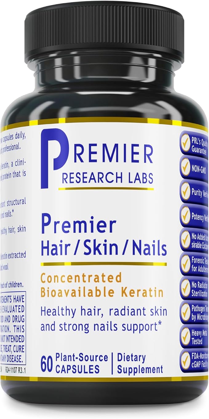 Premier Research Labs Premier Hair/Skin/Nails - Hair Growth Supplement for Women &amp Men with Keratin Vitamins for Hair Growth Beauty from Within for Hair Skin and Nails - 60 Vegetarian Capsules