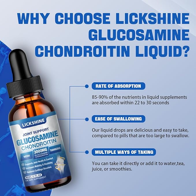 2 Pack Glucosamine Chondroitin MSM Liquid Drops - Extra Strength Joint Support Supplement for Adults with Quercetin Boswelia Bromelain Hyaluronic Acid Antioxidant Immune Support (4 Fl oz)