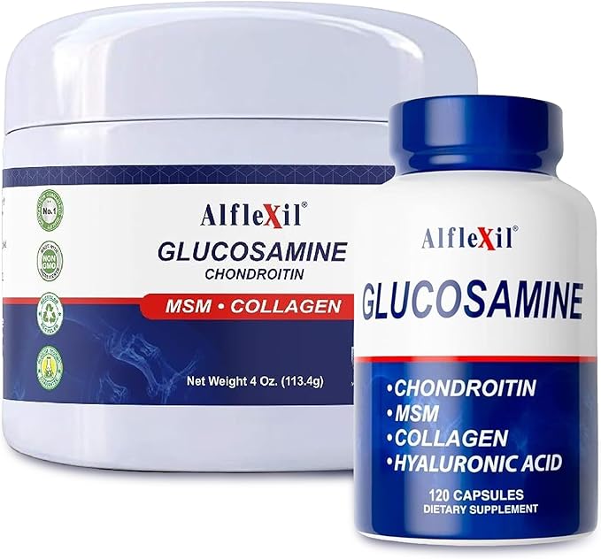Glucosamine Chondroitin &amp Collagen Supplement Gluten Free Supports Joints Bones &amp Knees Includes MSM &amp Hyaluronic Acid for Mobility &amp Joint Health Cream + Capsule Bundle