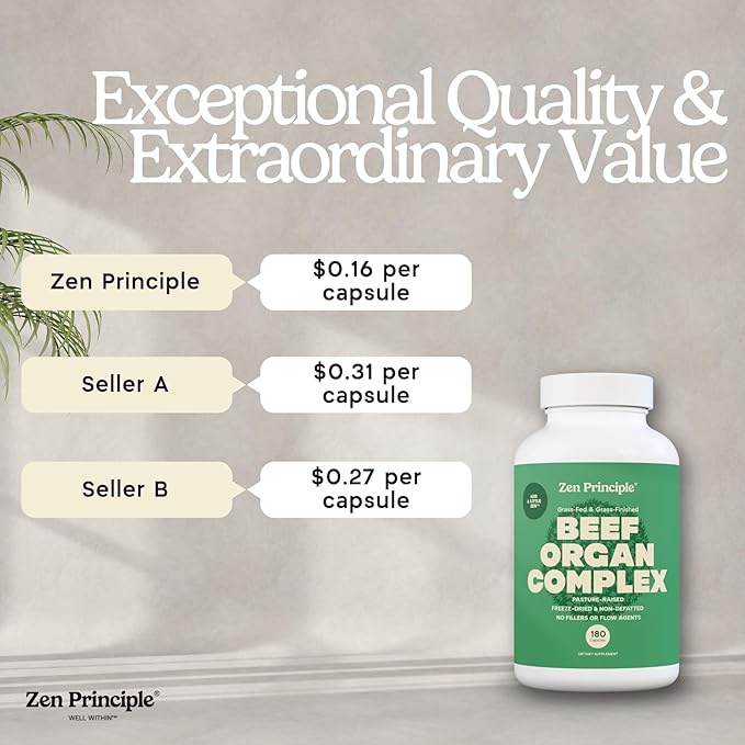 Zen Principle Grass Fed Beef Organs Supplement – Desiccated Liver Heart Kidney Pancreas Spleen Intestine &amp Tripe/Stomach – Grass-Fed &amp Grass-Finished on the Natural Pastures of New Zealan