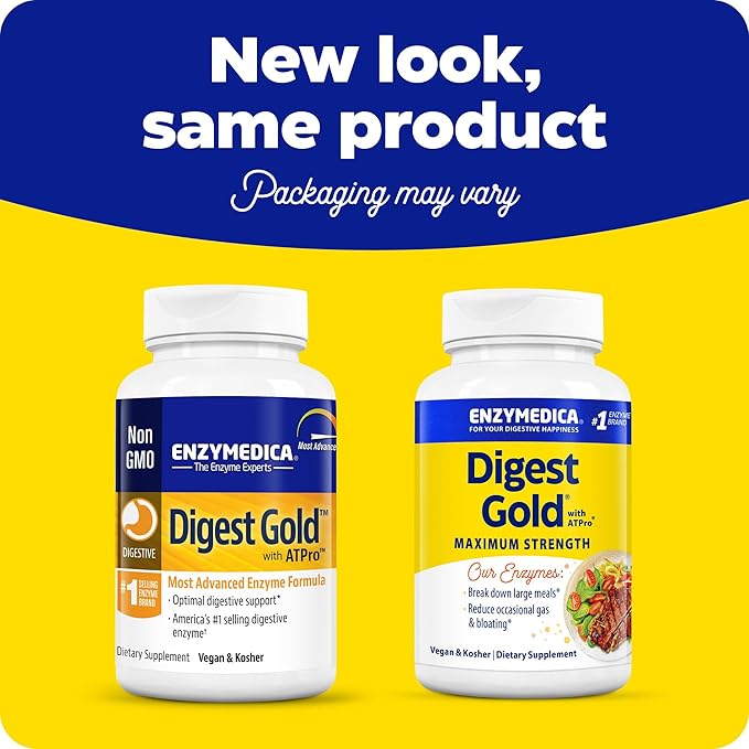 Enzymedica Digest Gold + ATPro Maximum Strength Enzyme Formula 14 Key Enzymes Including Amylase Protease Lipase and Lactase 120 Capsules